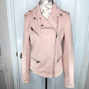 Kismet Women's Blush Pink Faux Suede Asymmetrical Zipper Moto Jacket Size M